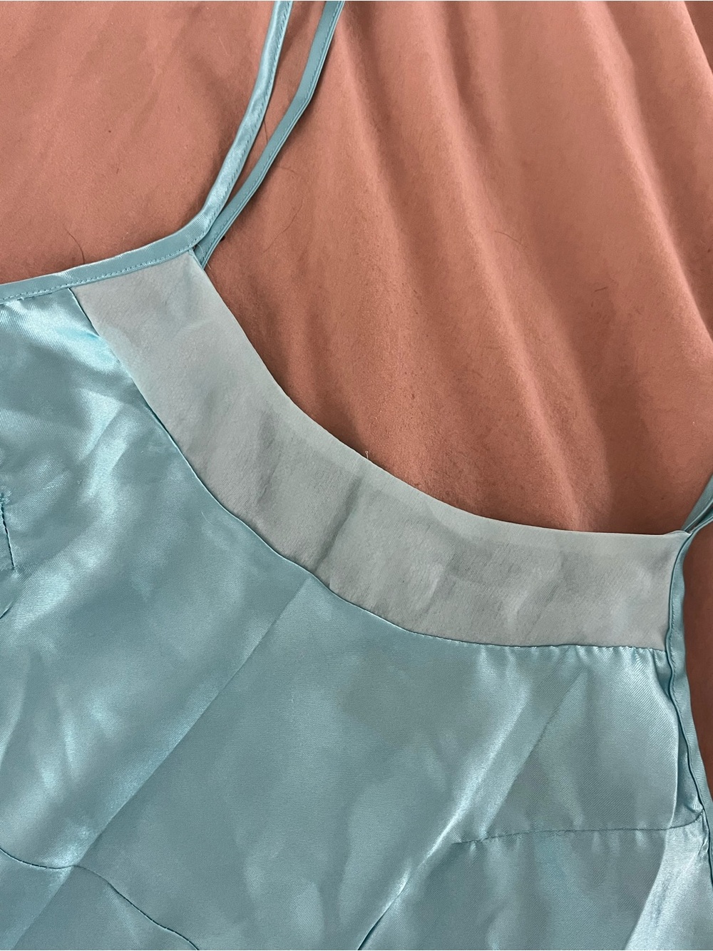 Vintage Turquoise Satin Slip Chemise - Picture 3 of 5